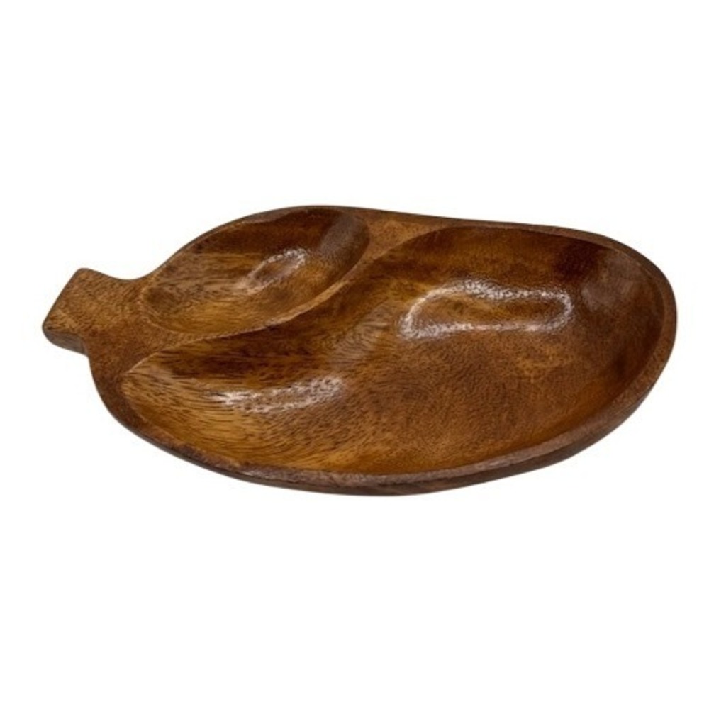 Vintage Monkey Pod Wood Mango Shaped 2 Section Serving Tray Snack Dish Brown - Picture 4 of 11
